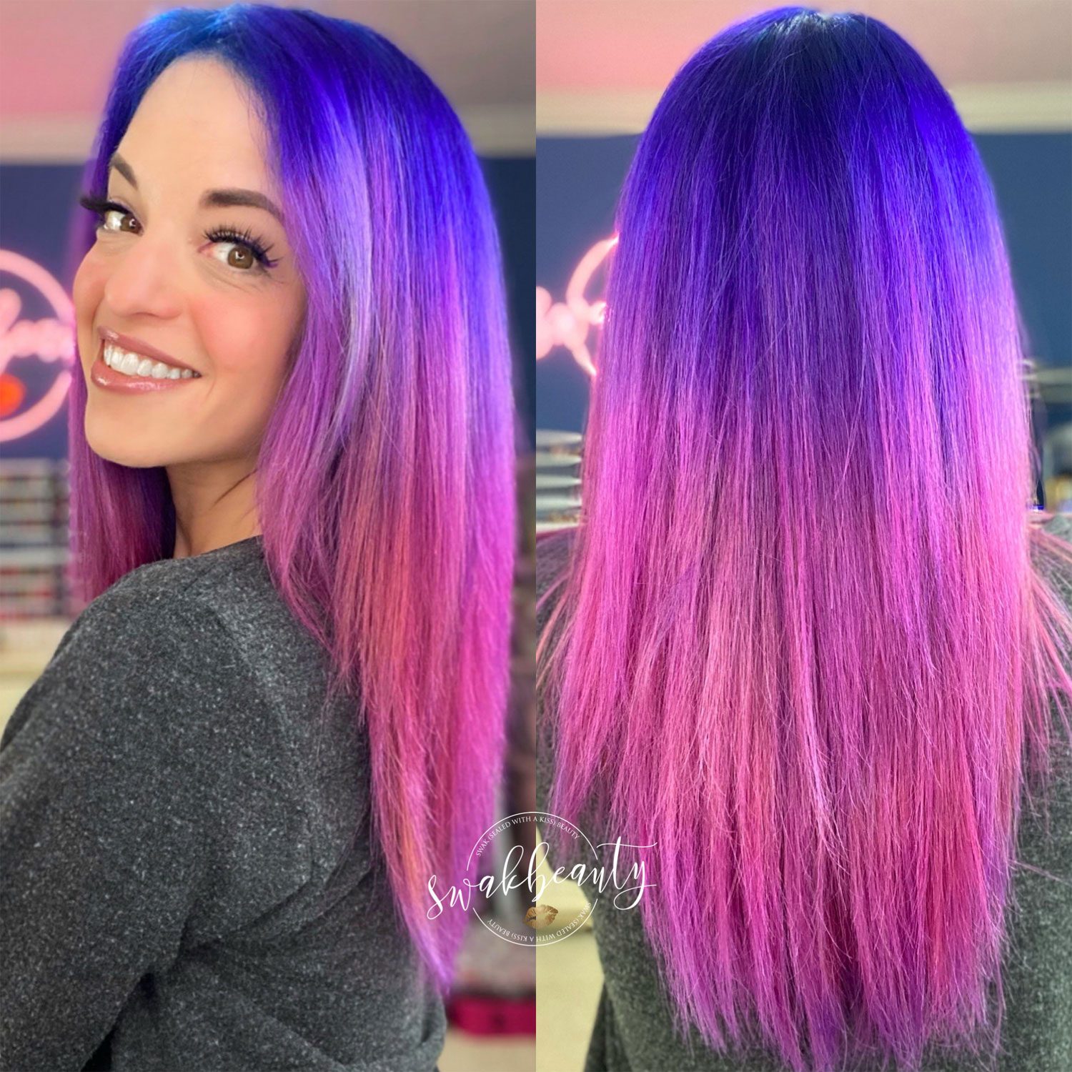 Pink purple blue ombre hair