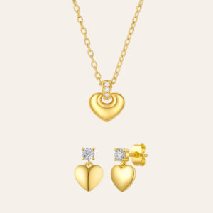 Golden Glow Heart Earrings and Necklace Set