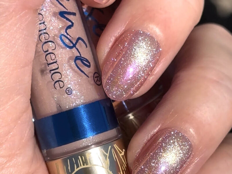 Glamnetic Guava Drop press-on nails with soft rosy chrome glazed shimmer
