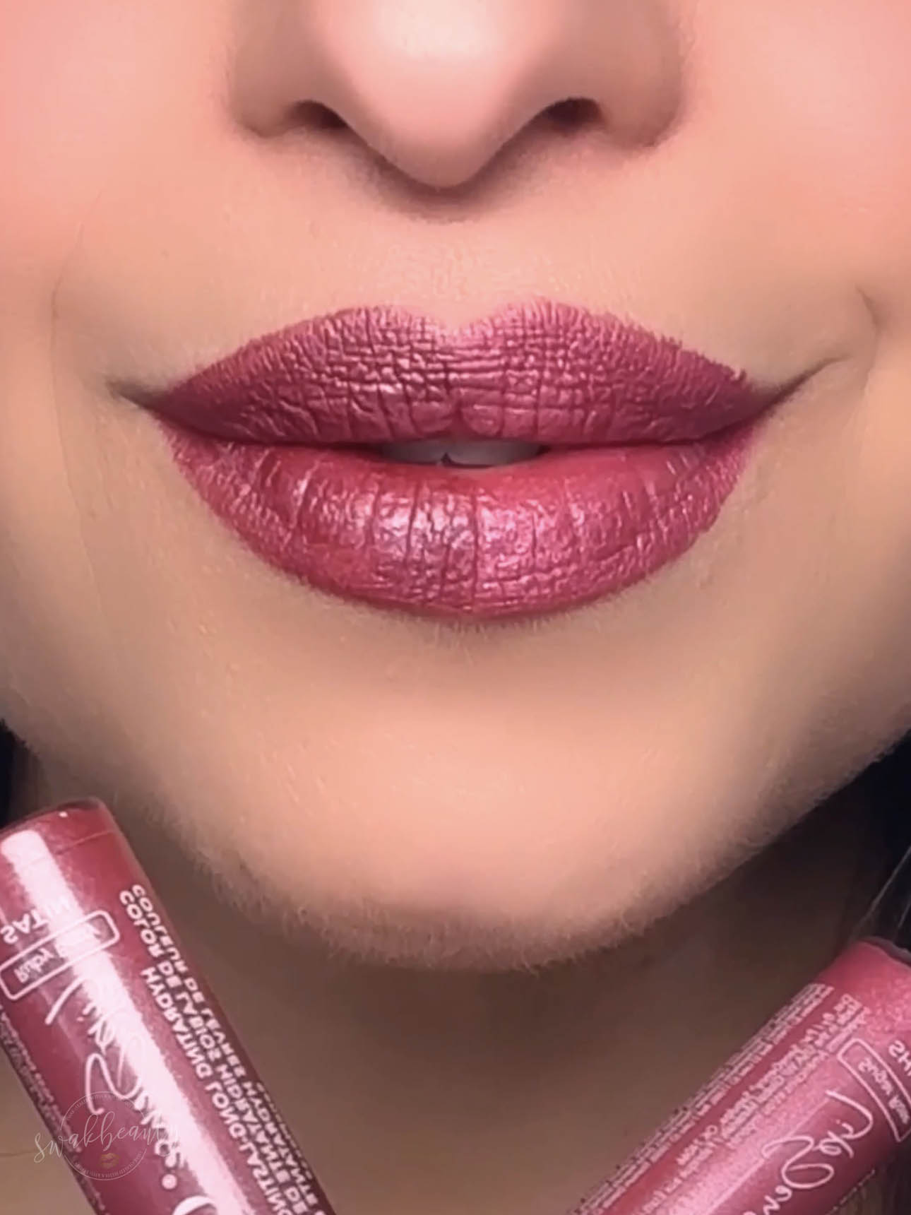 Ruby Berry Satin vs Sugar Rose Shine LipSense Cream berry pink lip comparison